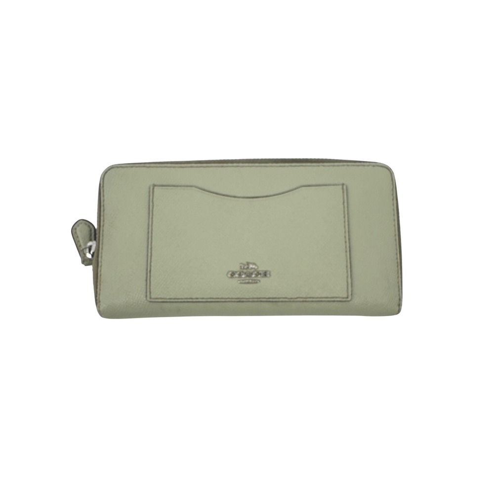 Coach Accordion Zip Wallet Women Sage Green Leather Saffiano Textured Logo